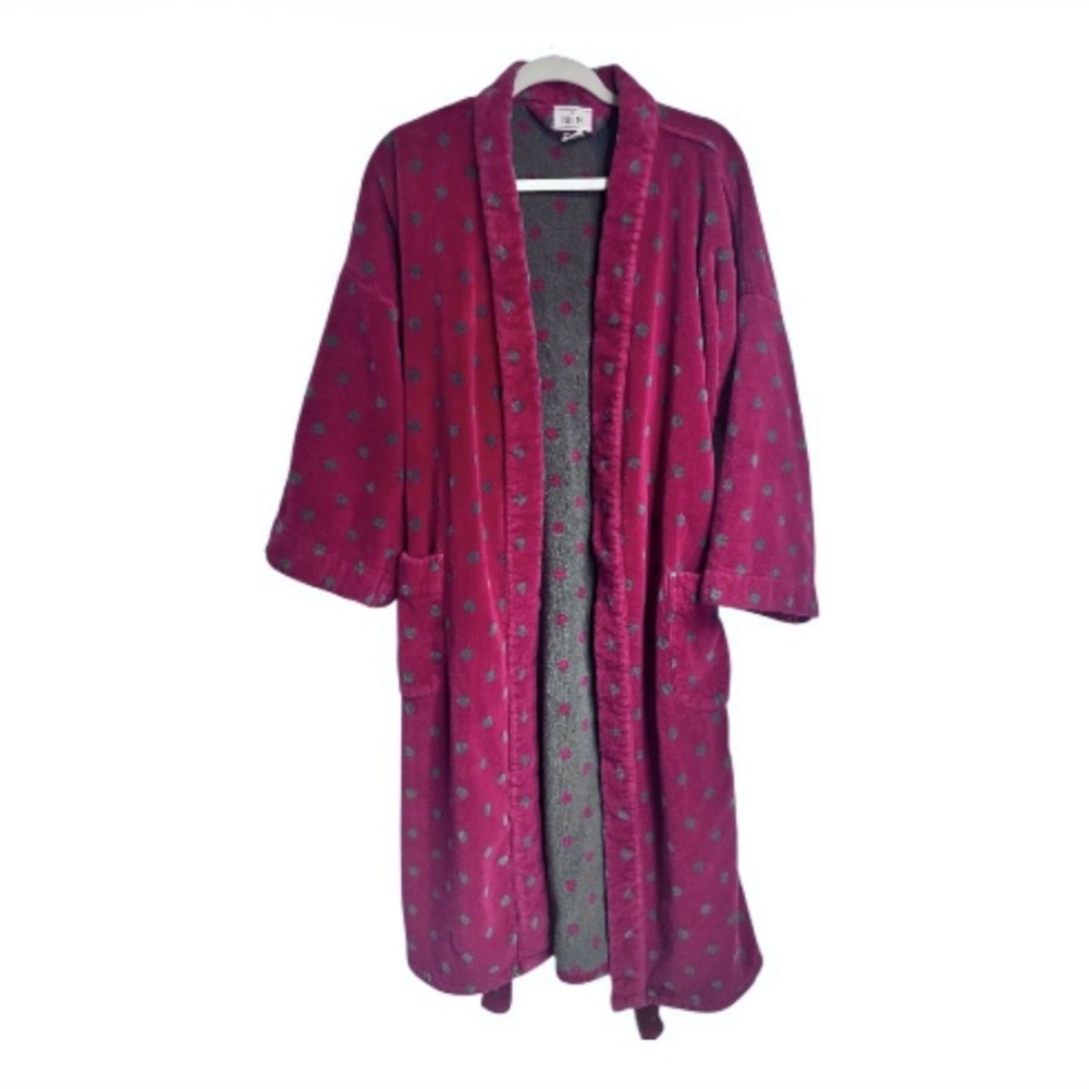 Vintage Bill Blass Heavy Terry Cotton Bathrobe 2 Loop Belted Burgundy one size